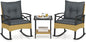 Tangkula 3 Pieces Outdoor Rocking Chairs Set, Rattan Heavy Duty Cushioned by TANGKULA