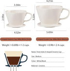 Pour Over Coffee Maker, Single Cup Coffee Dripper, Manual Porcelain Slow Brewing Accessories for Travel, Camping, Office, Home, Cafe, Coffee Gifts (White, Medium)