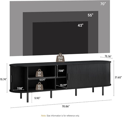 70.8" TV Stand with Power Outlet, Mid-Century Modern Television Stand, Fluted - Image 2