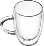 Restaurantware-Forma Professional 11.8 Ounce Glass Coffee Cups, 2 Insulated Coffee Cups With Handle - Dishwashable, Reusable, Clear Double Wall Beverage Tumblers, Freezable, For Hot Or Cold Beverages