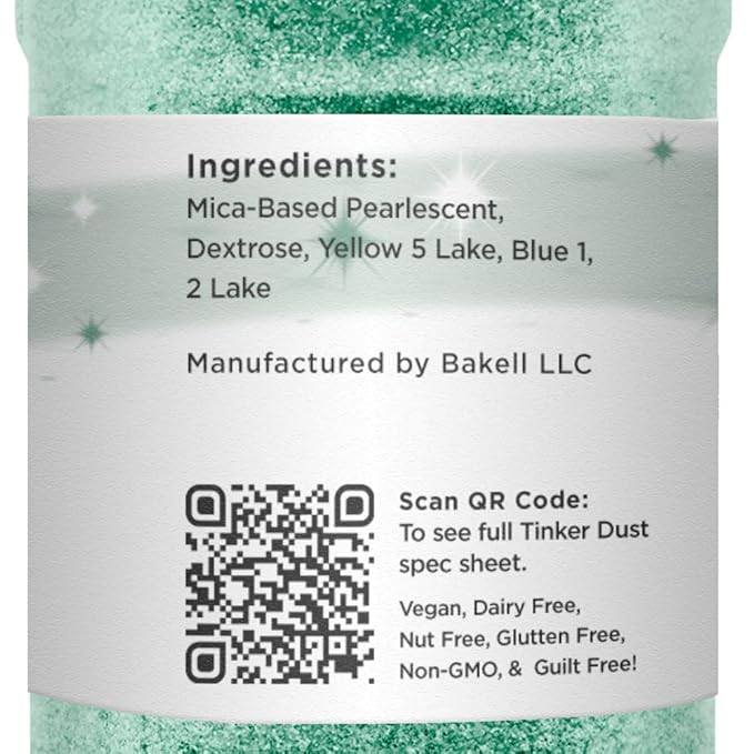 Bakell Emerald Green Tinker Dust - (45g 1x Shaker Jar) | Add a Radiant Touch to Desserts and Beverages with Edible Glitter!
