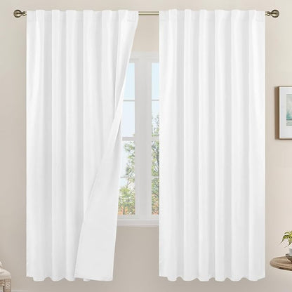 White 100% Blackout Linen Bedroom Curtains 72 Inches 2 Panels | Neutral Curtains by LAMIT