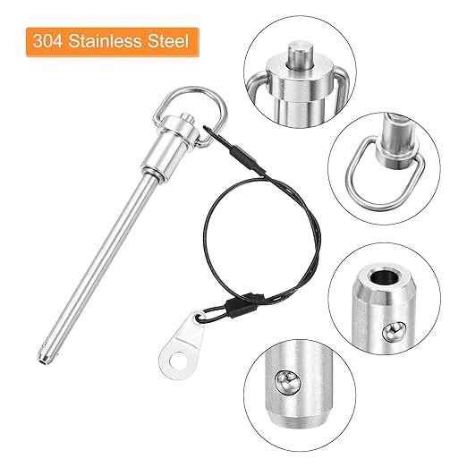 uxcell 1 Pcs Quick Release Pin, 6.3x75mm(Dia. x L) Push-Button Ball Locking Pin 304 Stainless Steel Ring Handle Locking Pin with Wire for Audio Bimini Top Marine, Silver