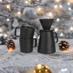 Pour Over Drip Coffee Maker Gift Set with Two Coffee Mugs, Non-Electric Pour Over Coffee Dripper, Easy Manual Brew Maker, Dishwasher and Microwave Safe, Filters not included (Black)