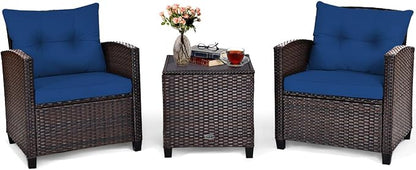 COSTWAY 3PCS Patio Furniture Set, PE Rattan Wicker Sofa w/Washable Cushion and by COSTWAY