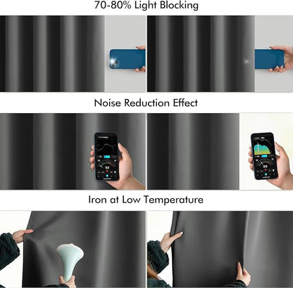 MIULEE Grey Back Tab Blackout Curtains 52x108 Inch Long 2 Panels Set | Rod - Image 5
