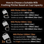 watchget Milk Frothing Pitcher 32oz/900ml - Stainless Steel Frothing Pitcher Espresso Steaming Pitcher Coffee Frother Cup Cappuccino Latte Art Coffee Machine Accessories Milk Jug, Silver