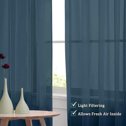 Dusty Blue Sheer Curtains 108 Inches Long, Light Filtering Semi Transparent - Image 5