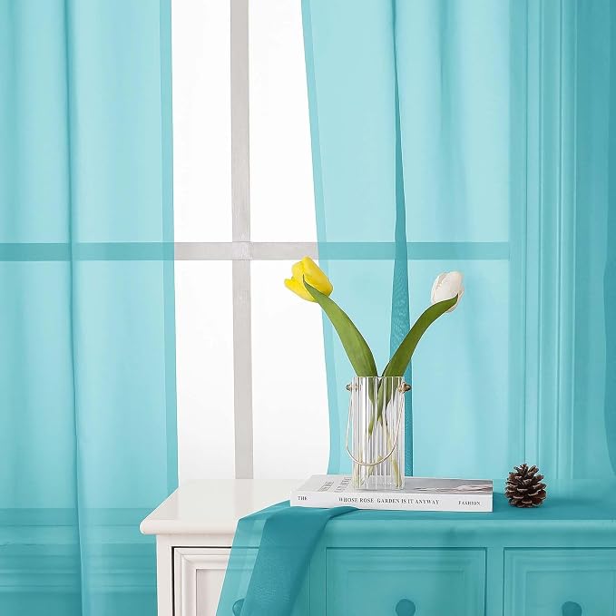 Aqua Sheer Curtains for Bedroom 84 Inches Long 2 Panels, Voile Solid - Image 7