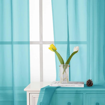 Aqua Sheer Curtains for Living Room 96 Inches Long 2 Pcs, Dual Rod Pockets - Image 7