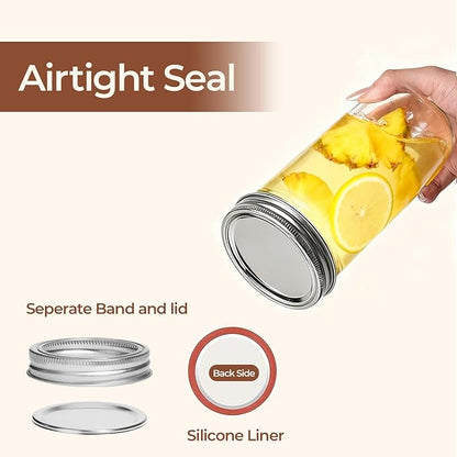 ComSaf 24 oz Mason Jars Wide Mouth 6 Pcs, Large Canning Jars with Seal Bands, 24 oz Glass jar with Lid for Jam, Sauce, Juice, Coffee, Pickling, Fruit, Dessert, Kitchen Storage, Vanilla Extract