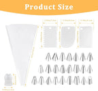 Stainless Steel Piping Tips Set with Reusable Piping Bags - Professional Icing Bags and Tips Set for Cake Decorating - Cupcakes, Cookies, Chocolate - Ultimate Cake Decorating Tips Kit (White)