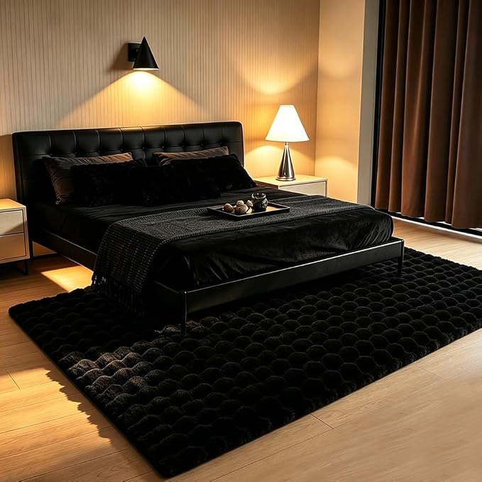 Black Rabbit Plush Rug 4'x6', Fluffy Shaggy Area Rug - Image 2
