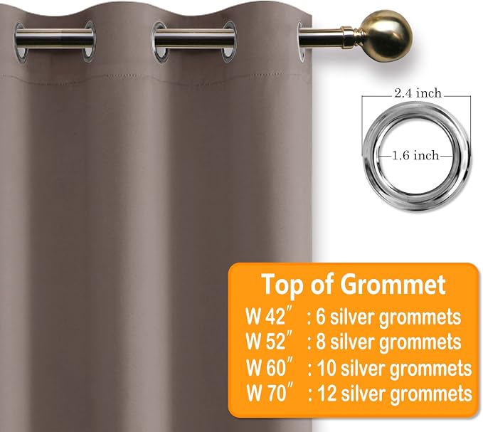 Grommet Blackout Curtains for Bedroom, 70 x 63 Inches Tan, 2 Panels | hermal - Image 5