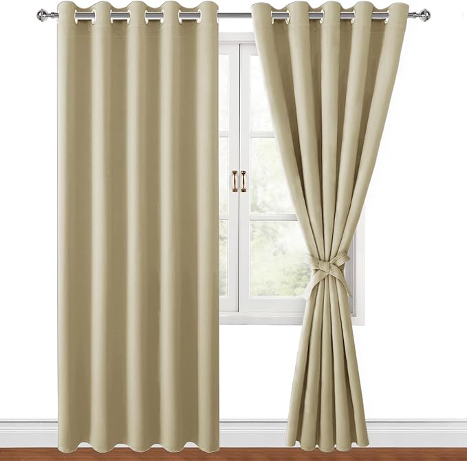 Blackout Curtains for Bedroom, Light Beige, 60 x 84 Inch, 2 Panels | Thermal by Hiasan