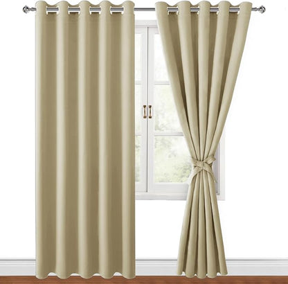 Blackout Curtains for Bedroom, Light Beige, 60 x 84 Inch, 2 Panels | Thermal by Hiasan
