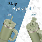 40 oz Tumbler with Handle and 2 Straws,2 in 1 Lid Insulated Water Bottle Stainless Steel Travel Coffee Mug,Army Green