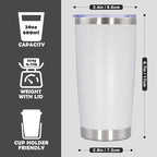 20oz Tumbler Stainless Steel Tumbler Cup with Lid Vacuum Insulated Double Wall Travel Mug, Durable Powder Coated Travel Coffee Tumbler Mug for Hot & Cold Drinks, White,1 Pack