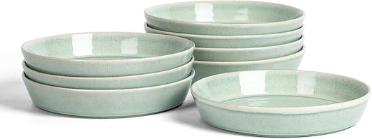 Stone Lain Claire 8-Piece Pasta Bowl Set Stoneware, Bowls, Dishwasher and Microwave Safe, Dish Set for 8, Green