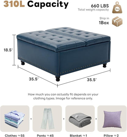 Tbfit Large Square Storage Ottoman Bench, Tufted Upholstered Coffee Table - Image 2