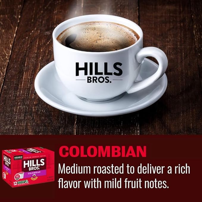Hills Bros. Colombian Blend Keurig K-Cup Pods for Keurig Brewers – Medium Roast Premium Arabica Blend, Kosher – 1 Pack of 12 Single Serve Pods