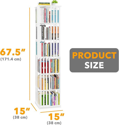 SpaceAid 6 Tier Rotating Bookshelf Tower, Bamboo Spinning Book Shelf, Revolving - Image 2