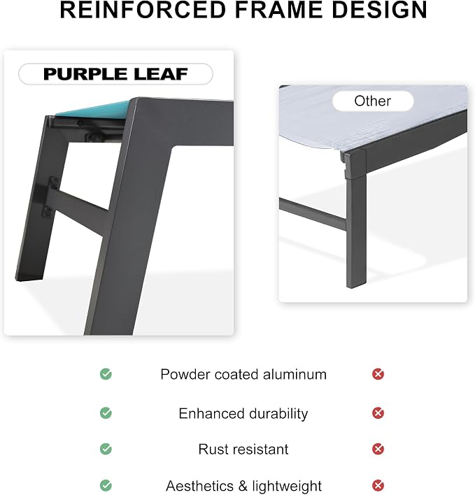 PURPLE LEAF Extra Large Outdoor Chaise Lounge 2 Pieces Aluminum Patio Lounge - Image 3