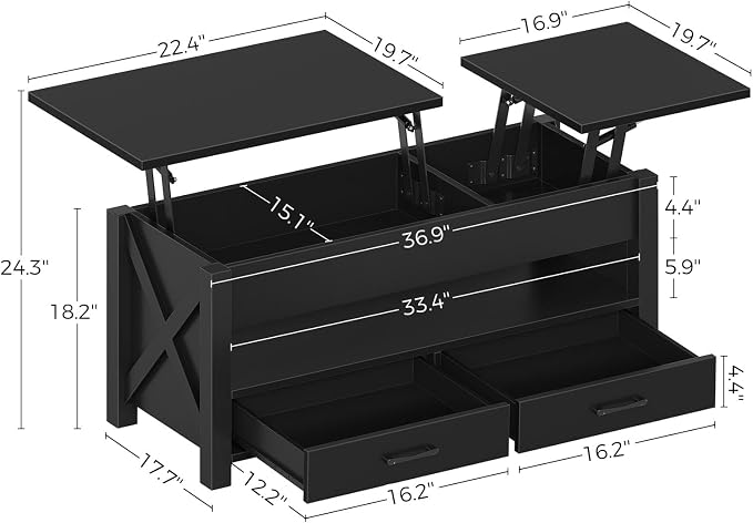Seventable Coffee Table, 39.3" Lift Top Coffee Table - Image 3