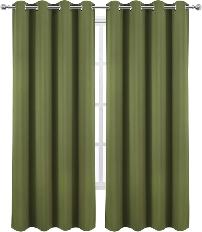 Blackout Curtains 52 x 120 Inch Long Olive Green Curtains Set of 2 Panels Room - Image 2