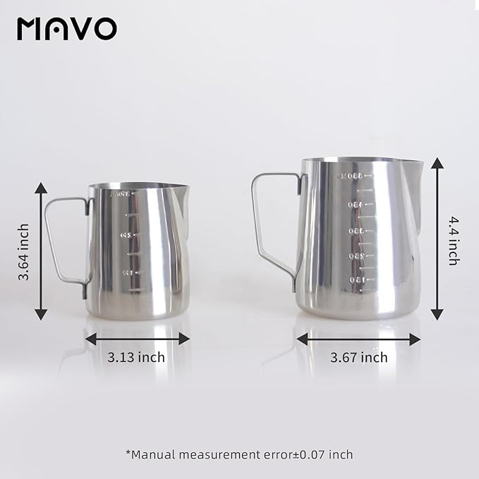 Milk Frothing Pitcher Steaming Pitchers Stainless Steel Milk/Coffee/Latte/Cappuccino Steam Pitchers Milk Jug Cup (600ml/20oz Set)