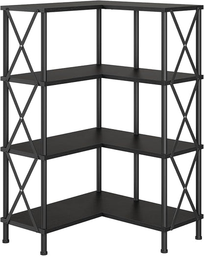 HOOBRO Corner Bookshelf, 4-Tier L-Shaped Bookcase, Industrial Open Display by HOOBRO