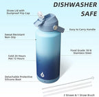 BJPKPK Water Bottle with Straw Lid, 32oz Vacuum Insulated Water Bottles, Metal Stainless Steel Thermos for Sports, Travel, BPA Free Leak Proof Thermos, Cups, Flasks, Tumblers,Sky