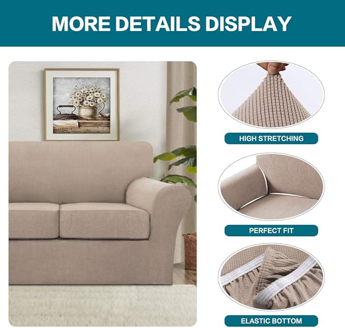 Turquoize 3 Piece Sofa Covers for 2 Cushion Couch Sofa Slipcover Soft Couch - Image 4