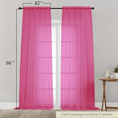 Hot Pink Sheer Curtains for Bedroom Living Room 96 Inches Long 2 Panels - Image 2