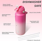 BJPKPK Water Bottle with Straw Lid, 32oz Vacuum Insulated Water Bottles, Metal Stainless Steel Thermos for Sports, Travel, BPA Free Leak Proof Thermos, Cups, Flasks, Tumblers,Cherry