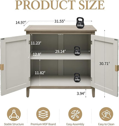 Carved Buffet Cabinet with Floral Pattern & Gold Handle, 31.5" W Distressed - Image 2