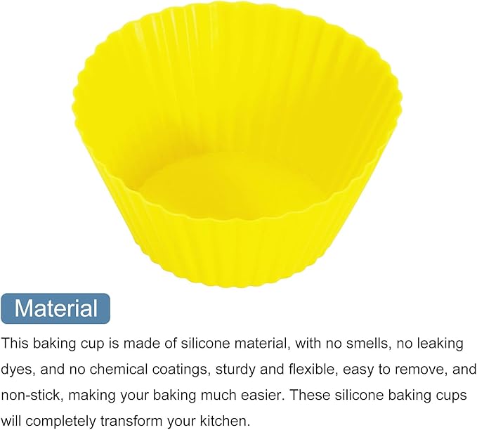 uxcell 18Pcs Silicone Cupcake Liners, Non-Stick Baking Cups, for Cooking Eggs, Baking Muffins and Make a Cake(Yellow)