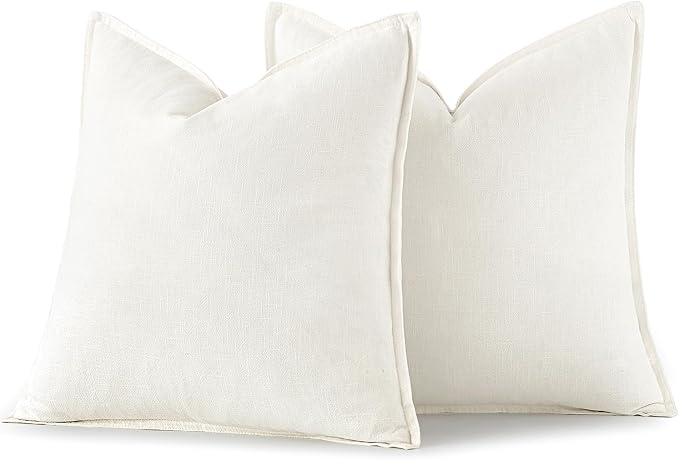 MIULEE Decorative Linen Euro Sham Pillow Covers 24x24 Cream White | Boho - Image 6