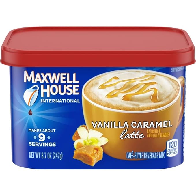 Maxwell House Vanilla Caramel Latte Mix, 8.7 oz + Suisse Mocha Decaf Instant Coffee, 4.4 oz, (Variety Pack)