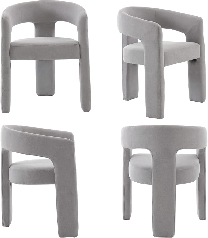 Modern Chenille Dining Chairs Set of 6, Upholstered Barrel Chairs - Image 9
