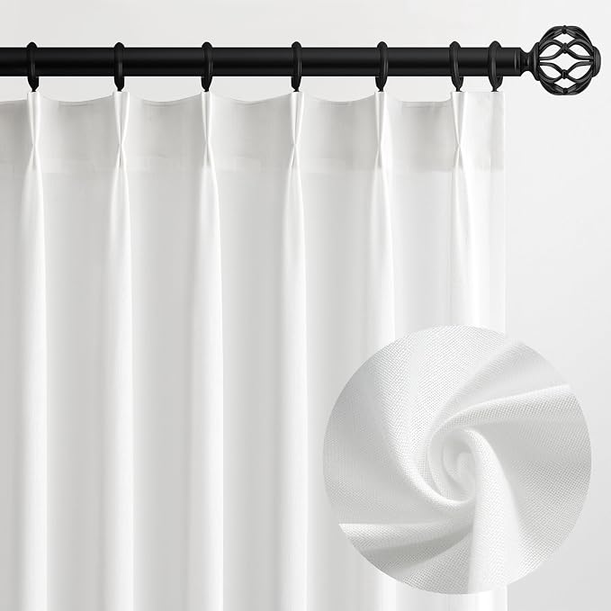 Pinch Pleated Sheer Curtains 84 Inches Long, Light Filtering Semi Sheer White by Topfinel