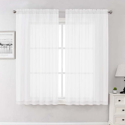 White Sheer Curtains 63 Inch Length 2 Pcs, Light Filtering Rod Pockets Window by Lecloud