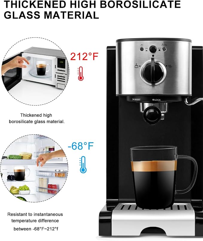LUXU Glass Coffee Mugs(Set of 2)-17 oz,Clear Beer Mugs,Glass Tea Cups with Comfortable Handle,Lead-free Drinking Glasses,Perfect for Latte,Espresso,Juice,Water,Milk or Hot and Cold Beverage