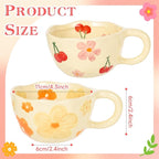 Ceramic Coffee Mug Set of 2 Vintage Flower Mugs 8 oz Cute Floral Coffee Mugs Irregular Latte Art Cup Lead-free Porcelain Cups for Cappuccino, Cocoa (Pink Cherry and Orange Flower)