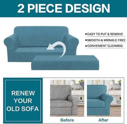 Turquoize Stretch Sofa Slipcover 2 Pieces Sofa Cover Couch Cover - Image 4