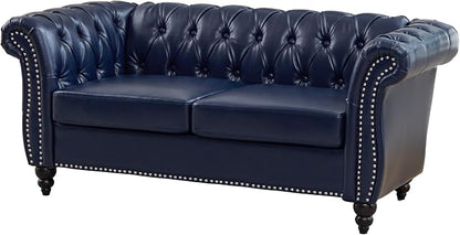 Mid-Century 2 Seater Sofa, Faux Leather Loveseat - Image 5