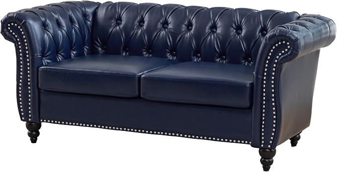 Mid-Century 3 Seater Sofa, Faux Leather Couch - Image 7