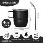 4oz Espresso Cup Set of 2, Insulated Espresso Mug With Lid and Straw, Espresso Shot Glasses with Handle, Double Walled Stainless Steel Small Expresso Shots Cup for Coffee