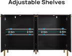 Black Fluted Sideboard Cabinet - Luxury Buffet Table with 4 Doors, Large Coffee Bar Station for Living Room, Kitchen, Hallway, Entryway Storage