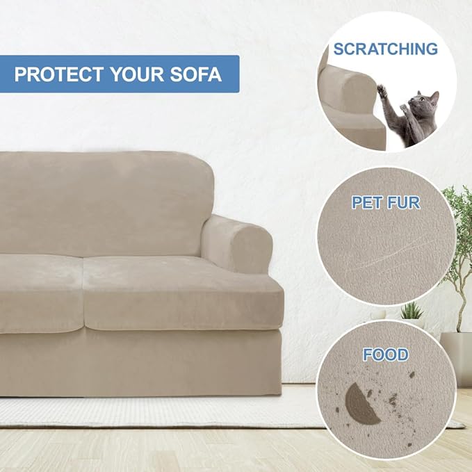 CUCRAF T Cushion Sofa Cover 3 Piece Loveseat Slipcovers, Soft Thick Velvet - Image 4